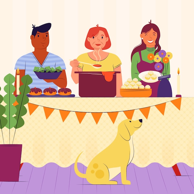 Handgetekende potluck-illustratie