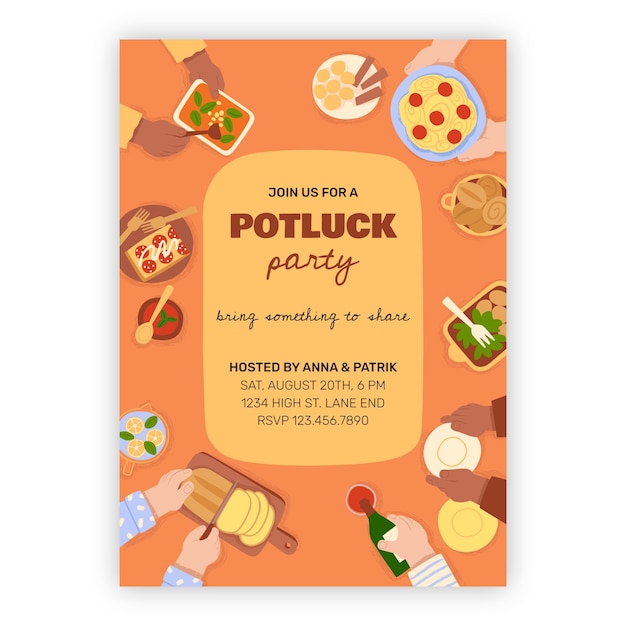 Gratis vector handgetekende potluck-uitnodiging