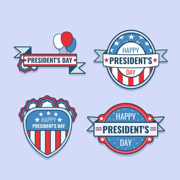 Handgetekende presidenten dag badges collectie Gratis Vector