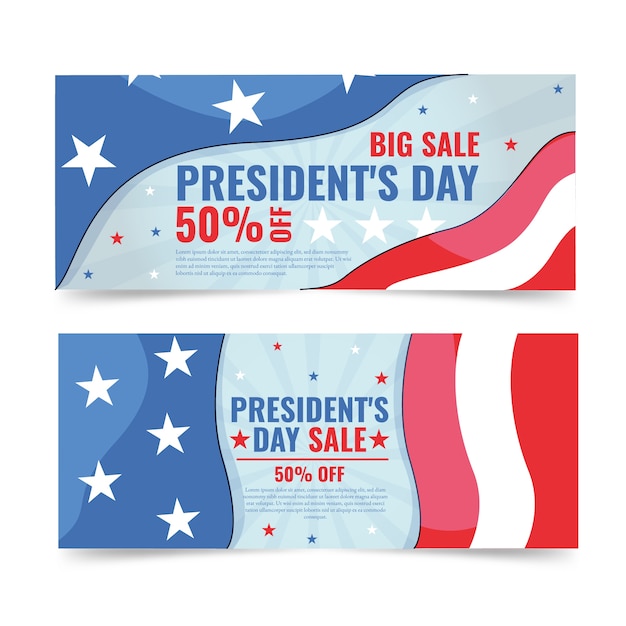 Gratis vector handgetekende presidenten dag horizontale verkoop banners set