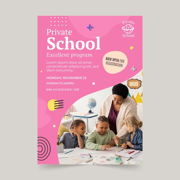 Gratis vector handgetekende privé schoolposter