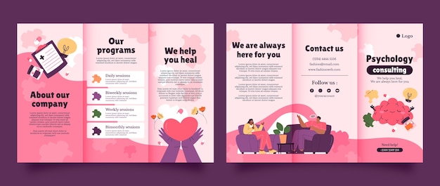 Gratis vector handgetekende psycholoog hulpbrochure