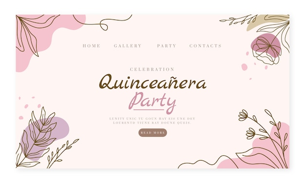 Gratis vector handgetekende quinceanera-bestemmingspaginasjabloon