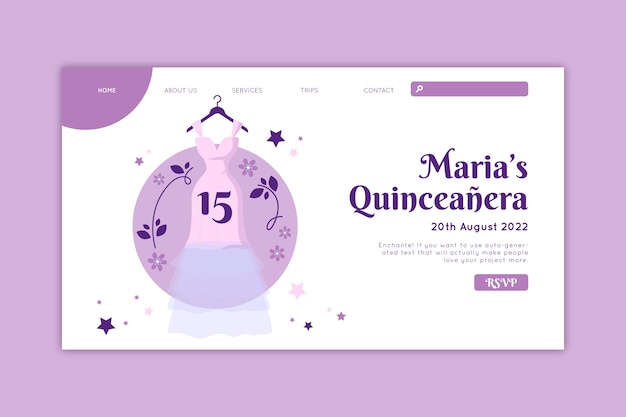 Gratis vector handgetekende quinceanera-bestemmingspaginasjabloon