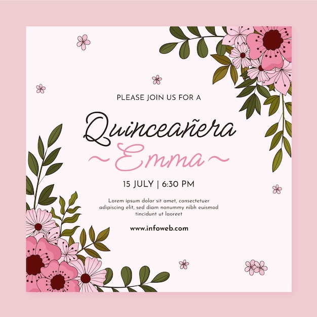 Handgetekende quinceanera feestuitnodiging