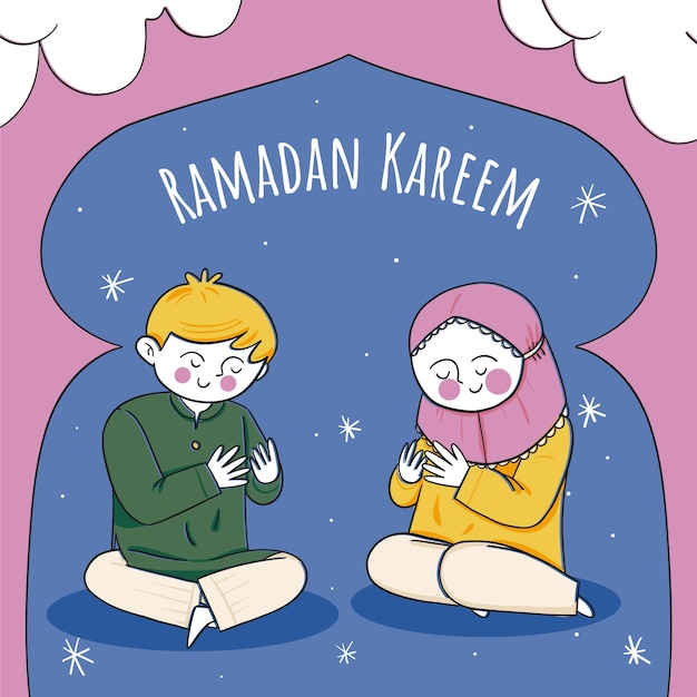 Gratis vector handgetekende ramadan kinderillustratie