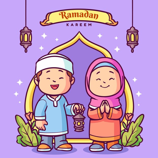 Handgetekende ramadan kinderillustratie