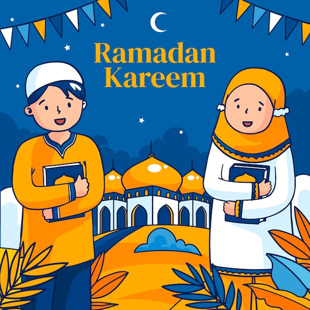 Handgetekende ramadan kinderillustratie