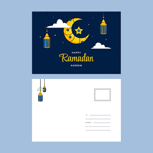 Gratis vector handgetekende ramadan wenskaartsjabloon