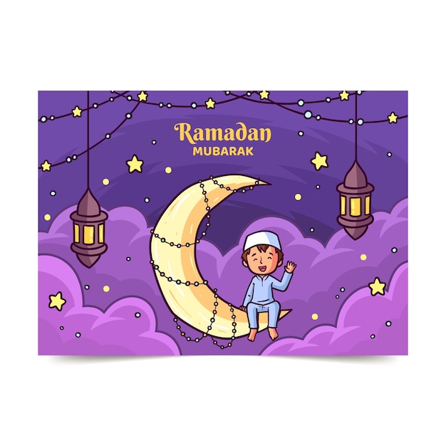 Gratis vector handgetekende ramadan wenskaartsjabloon