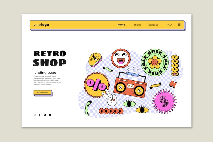 Gratis Vector handgetekende retro branding bestemmingspagina sjabloon
