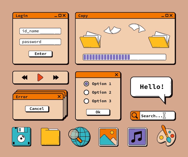 Gratis Vector handgetekende retro computervensters