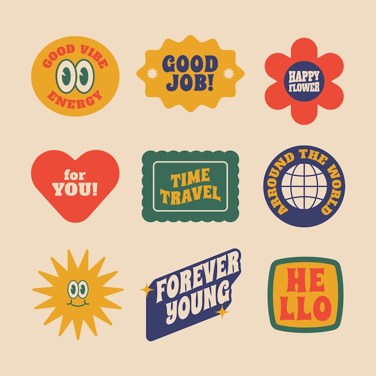 Gratis Vector handgetekende retro labelcollectie