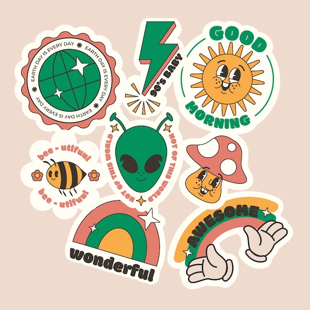 Gratis vector handgetekende retro labelset