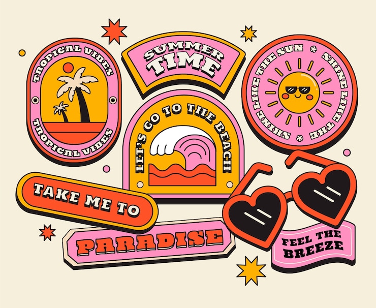Gratis Vector handgetekende retro stickercollectie
