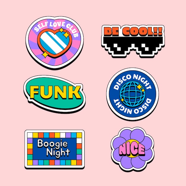 Handgetekende retro stickerset