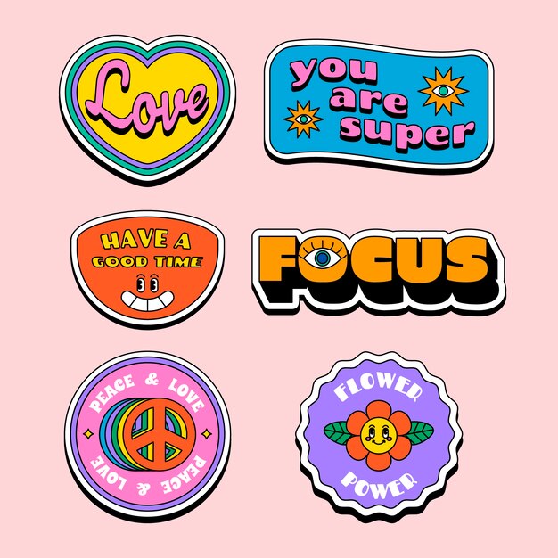 Handgetekende retro stickerset