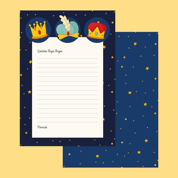 Gratis vector handgetekende reyes magos briefsjabloon