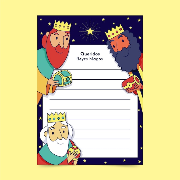 Gratis vector handgetekende reyes magos verlanglijst briefsjabloon