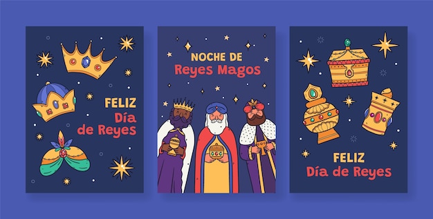 Gratis vector handgetekende reyes magos wenskaarten collectie