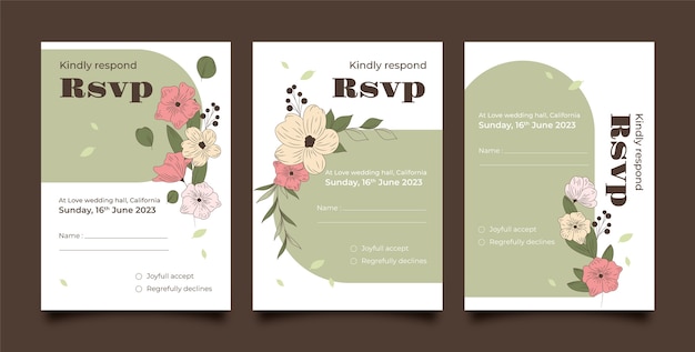 Gratis vector handgetekende rsvp-kaartenbundel