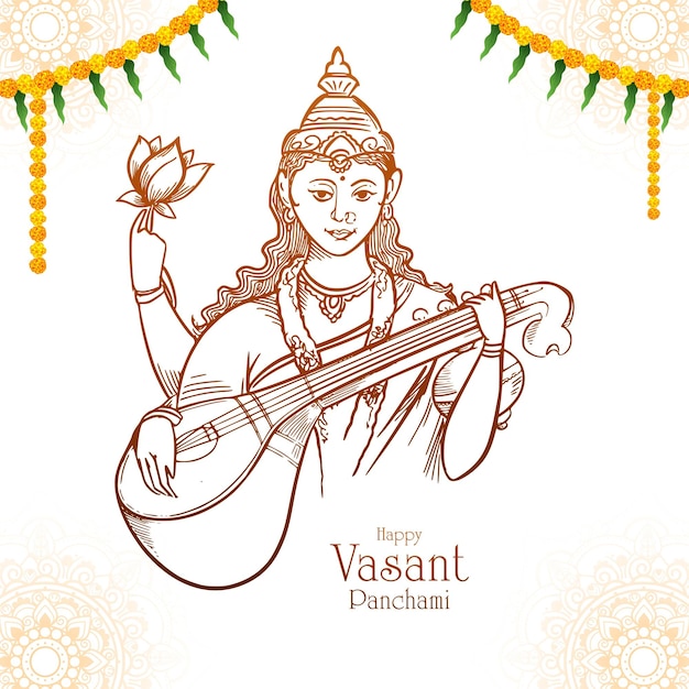 Gratis vector handgetekende schets van vasant panchami kaart achtergrond