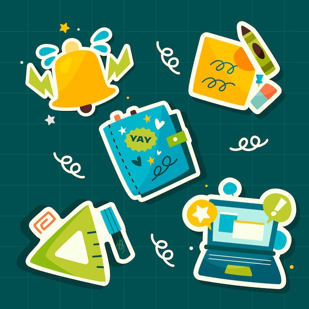 Handgetekende schoolstickers set