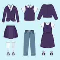 Gratis vector handgetekende schooluniform element collectie