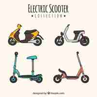 Gratis vector handgetekende scooters met kleurrijke stijl