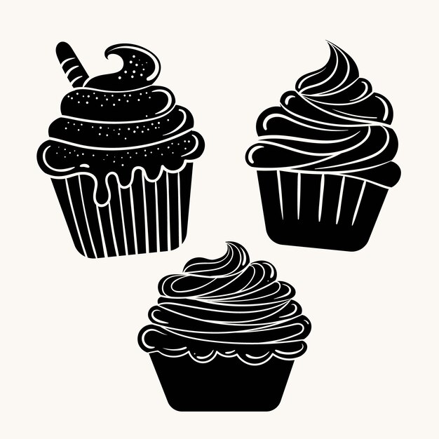 Handgetekende silhouet van een cupcake