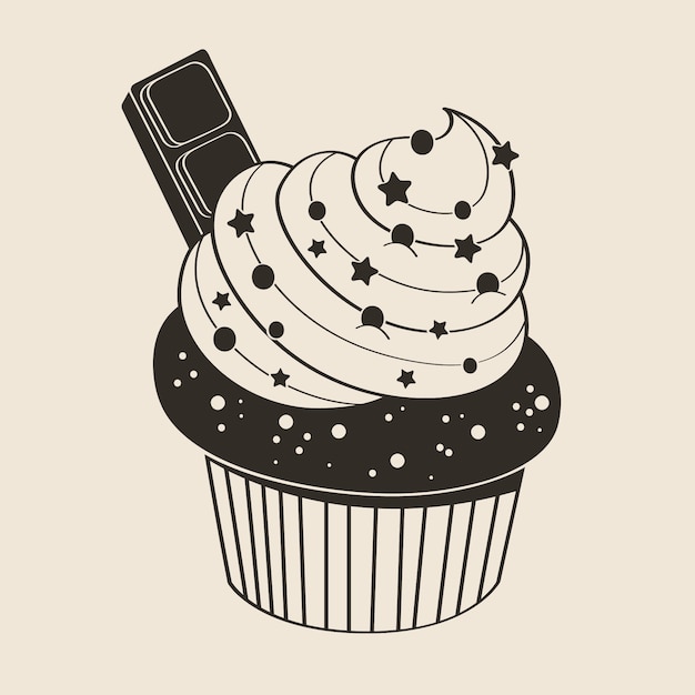Handgetekende silhouet van een cupcake