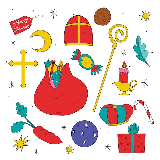 Gratis vector handgetekende sinterklaaselementencollectie