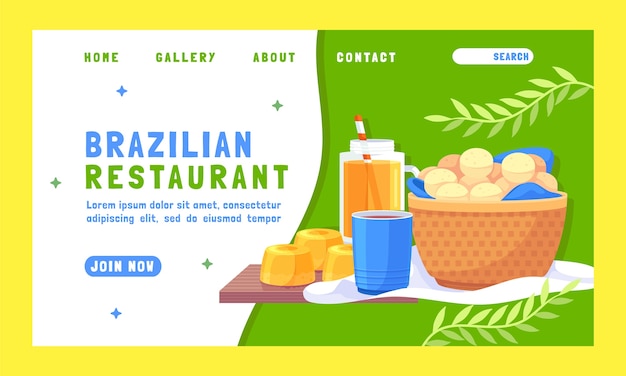 Handgetekende sjabloon voor bestemmingspagina van Braziliaans restaurant