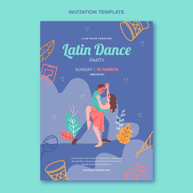 Handgetekende sjabloon voor uitnodiging voor latin dansfeest