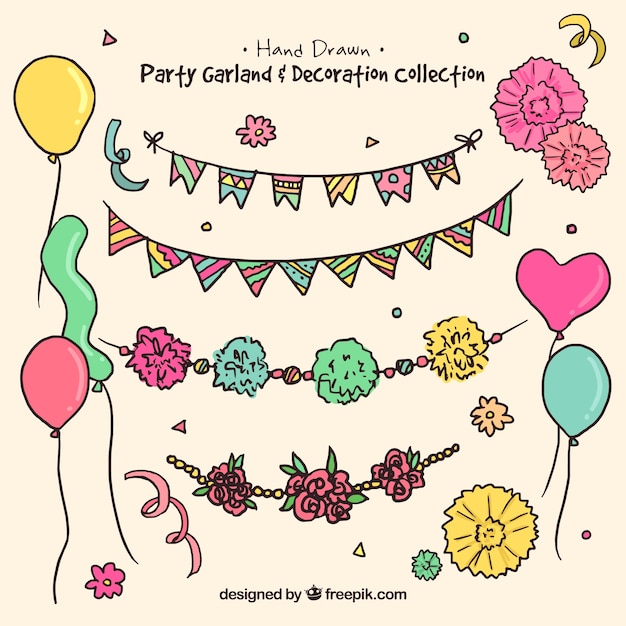 Handgetekende slingers en ballonnen collectie | Gratis Vector Handgetekende Slingers En Ballonnen Collectie | Gratis Vector