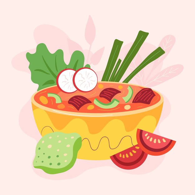 Handgetekende smakelijke pozole-illustratie