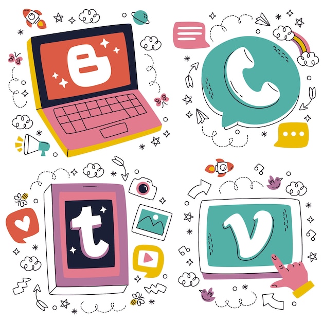 Gratis vector handgetekende sociale media stickercollectie