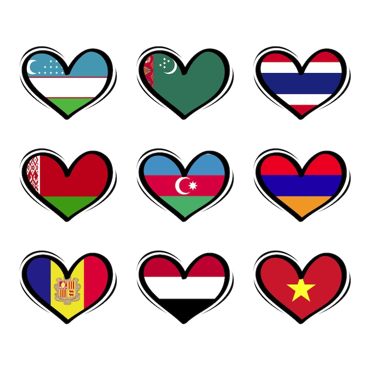 Gratis Vector handgetekende songwedstrijd hart vlaggen collectie