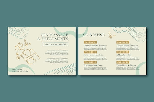 Gratis vector handgetekende spa salon sjabloonontwerp