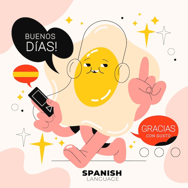 Handgetekende Spaanse taalillustratie