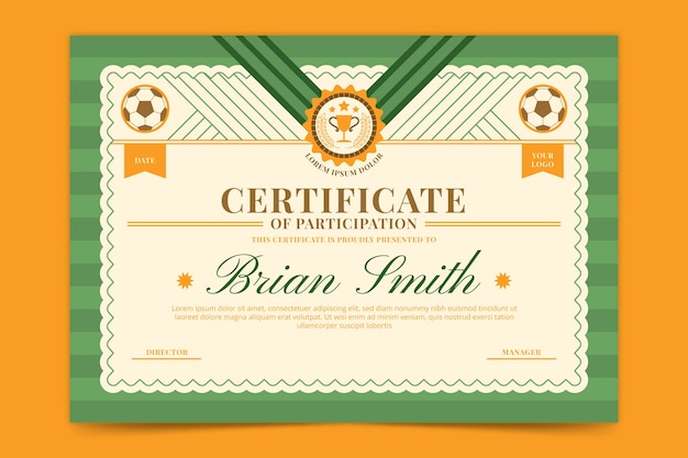 Gratis vector handgetekende sportcertificaatsjabloon