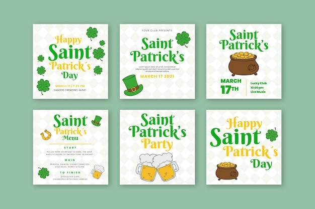 Gratis vector handgetekende st. patrick's day instagram posts-collectie