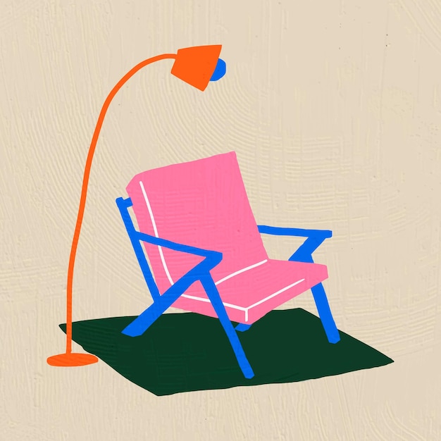 Handgetekende stoel vectormeubels in kleurrijke platte grafische stijl