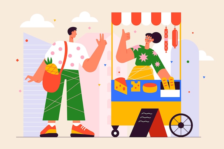 Gratis Vector handgetekende straatvoedselmarkt illustratie