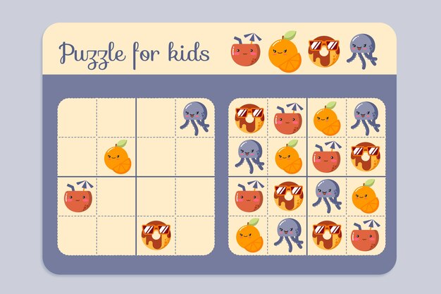 Handgetekende sudoku met plat ontwerp voor kinderen