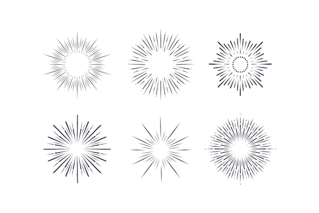 Gratis vector handgetekende sunbursts-collectie graveren