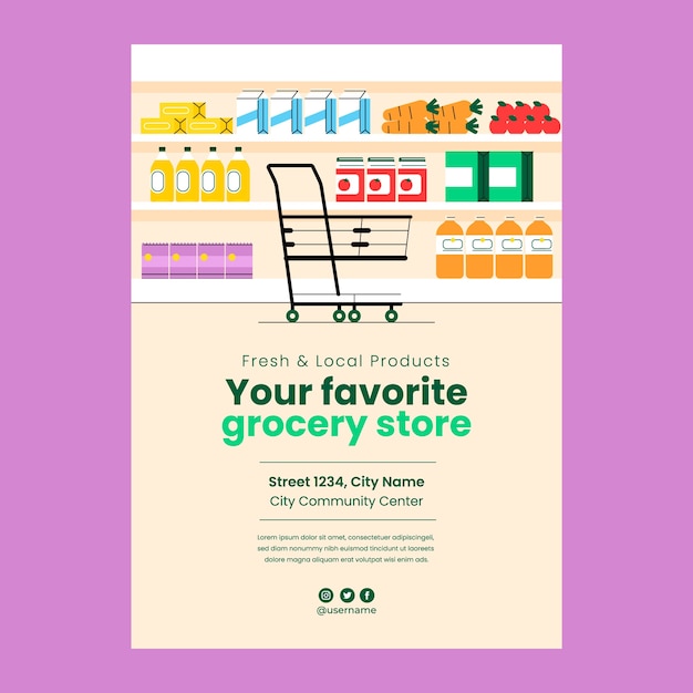 Gratis vector handgetekende supermarktposter