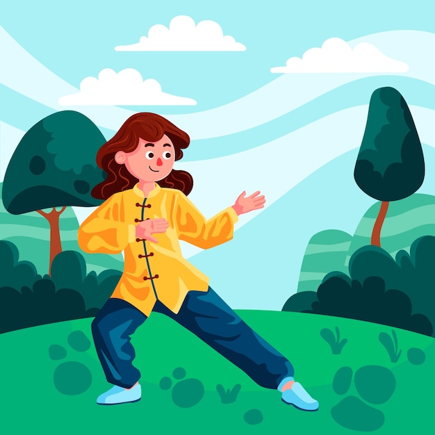 Gratis vector handgetekende tai chi-illustratie