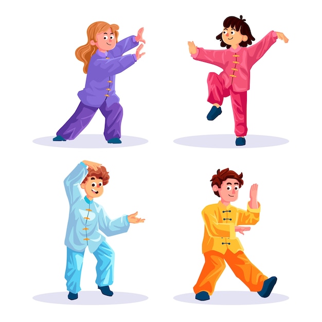 Gratis vector handgetekende tai chi-illustratie