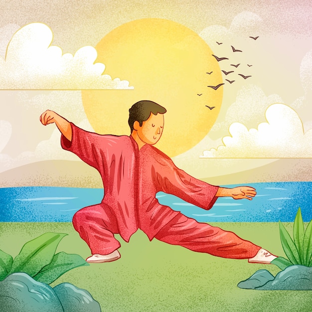 Handgetekende tai chi-illustratie